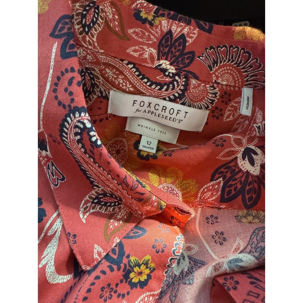 Foxcroft Appleseed's Autumn Paisley Non-Iron peppercorn Shirt top blouse button - Picture 2 of 5